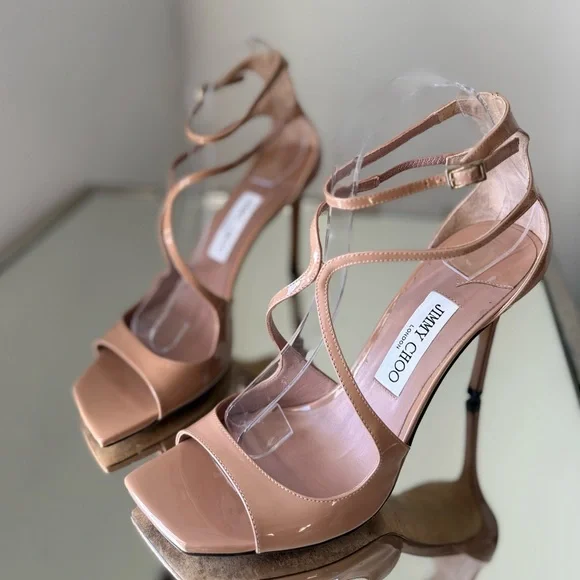 JIMMY CHOO Azia 95 Ballet Pink Patent Leather Sandals $895 40.5 - Picture 6 of 16